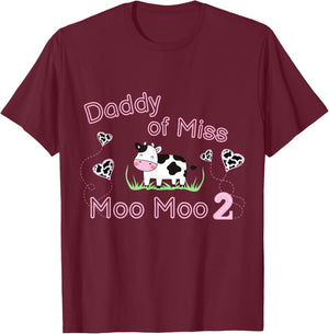 Girl Second Birthday Party Pink Cow Daddy Moo I'm Two Animal T-Shirt - T-Shirt | Maroon