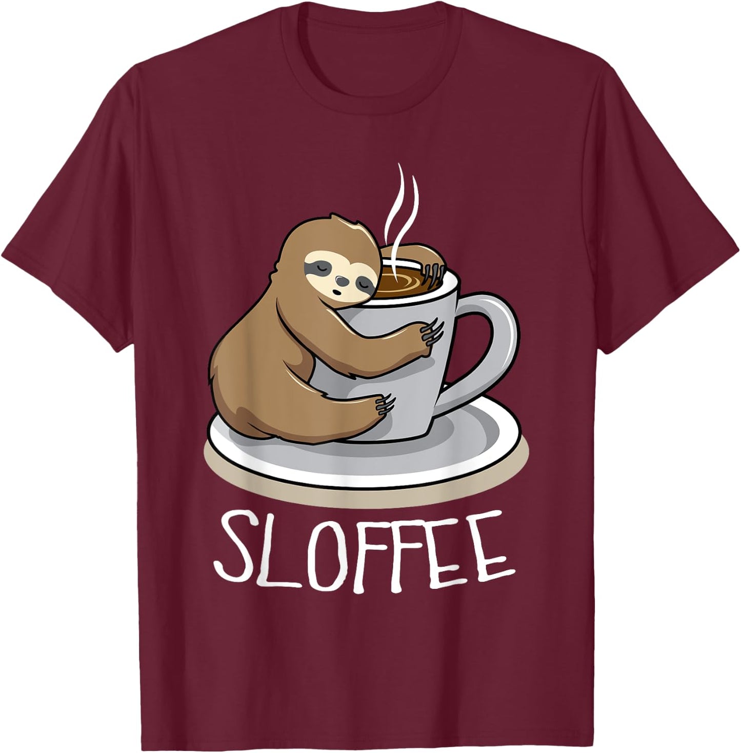 Sloth Sleep at Cup of Coffee Funny Sloth Sloffee T-Shirt - T-Shirt | Maroon