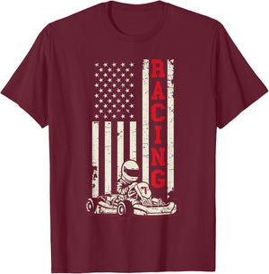 Go Kart Racer US Flag Karting American Racer Go Kart T-Shirt - T-Shirt | Maroon