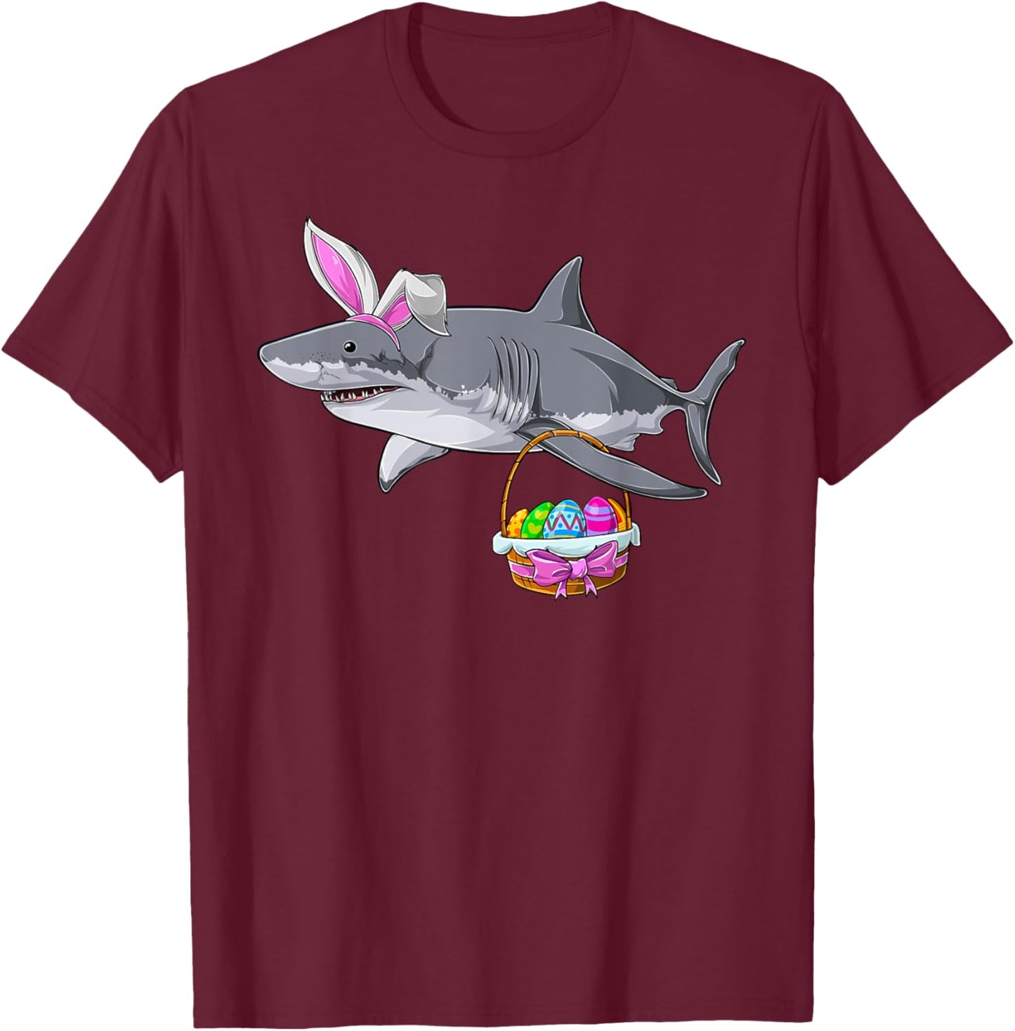 Cute Shark with Easter Basket and Bunny Ears Happy Easter T-Shirt - T-Shirt | Maroon