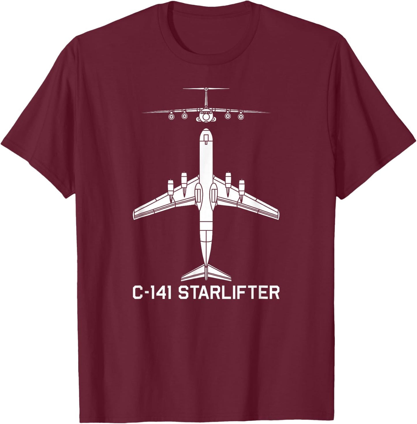 C-141 Starlifter Military Airlifter Plane Silhouette T-Shirt - T-Shirt | Maroon