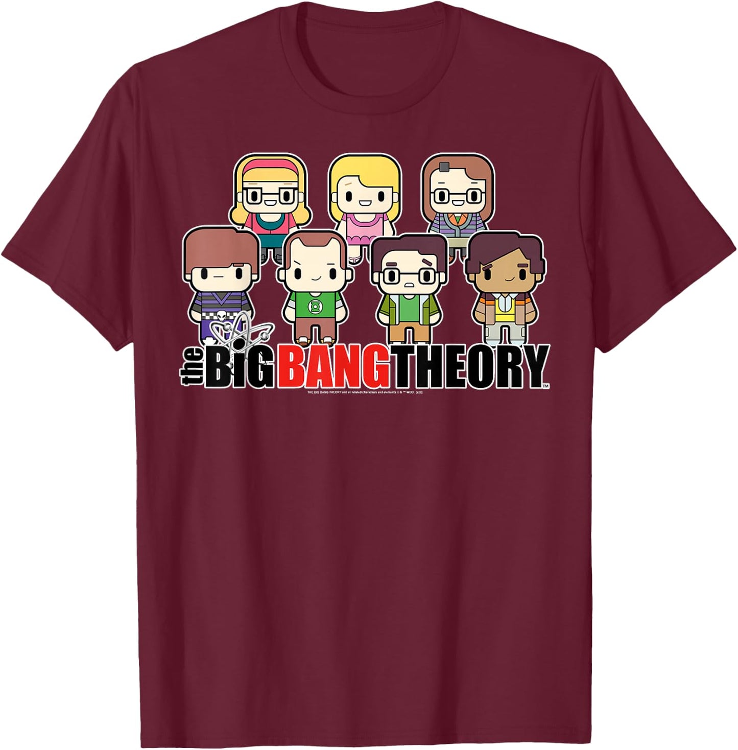 The Big Bang Theory Chibi Group Shot T-Shirt - T-Shirt | Maroon