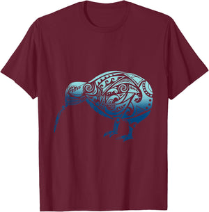 Polynesia Maori Kiwi Bird Ocean Blue New Zealand Souvenir T-Shirt - T-Shirt | Maroon
