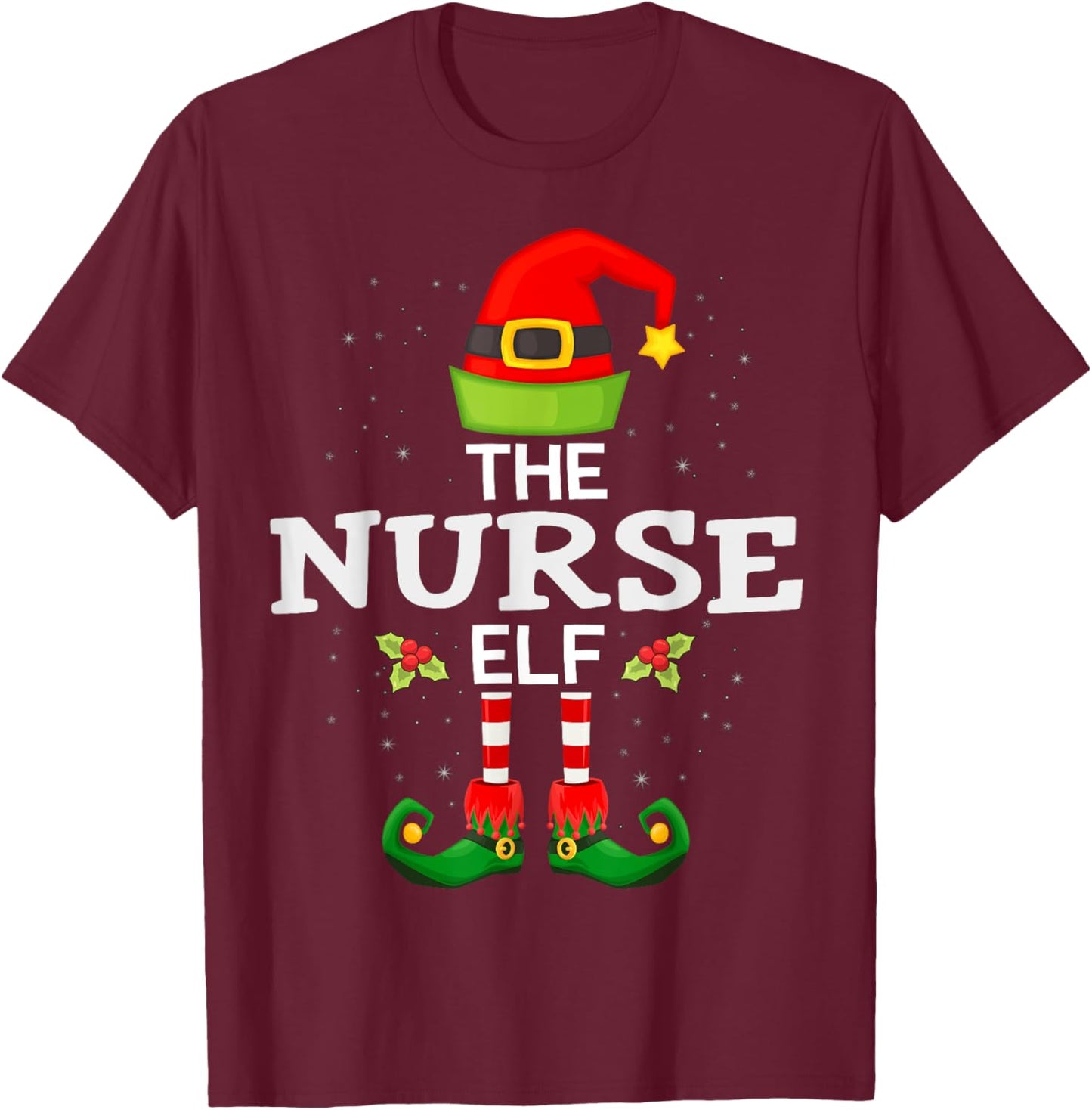The Nurse Elf Christmas Family Matching Pajama T-Shirt - T-Shirt | Maroon