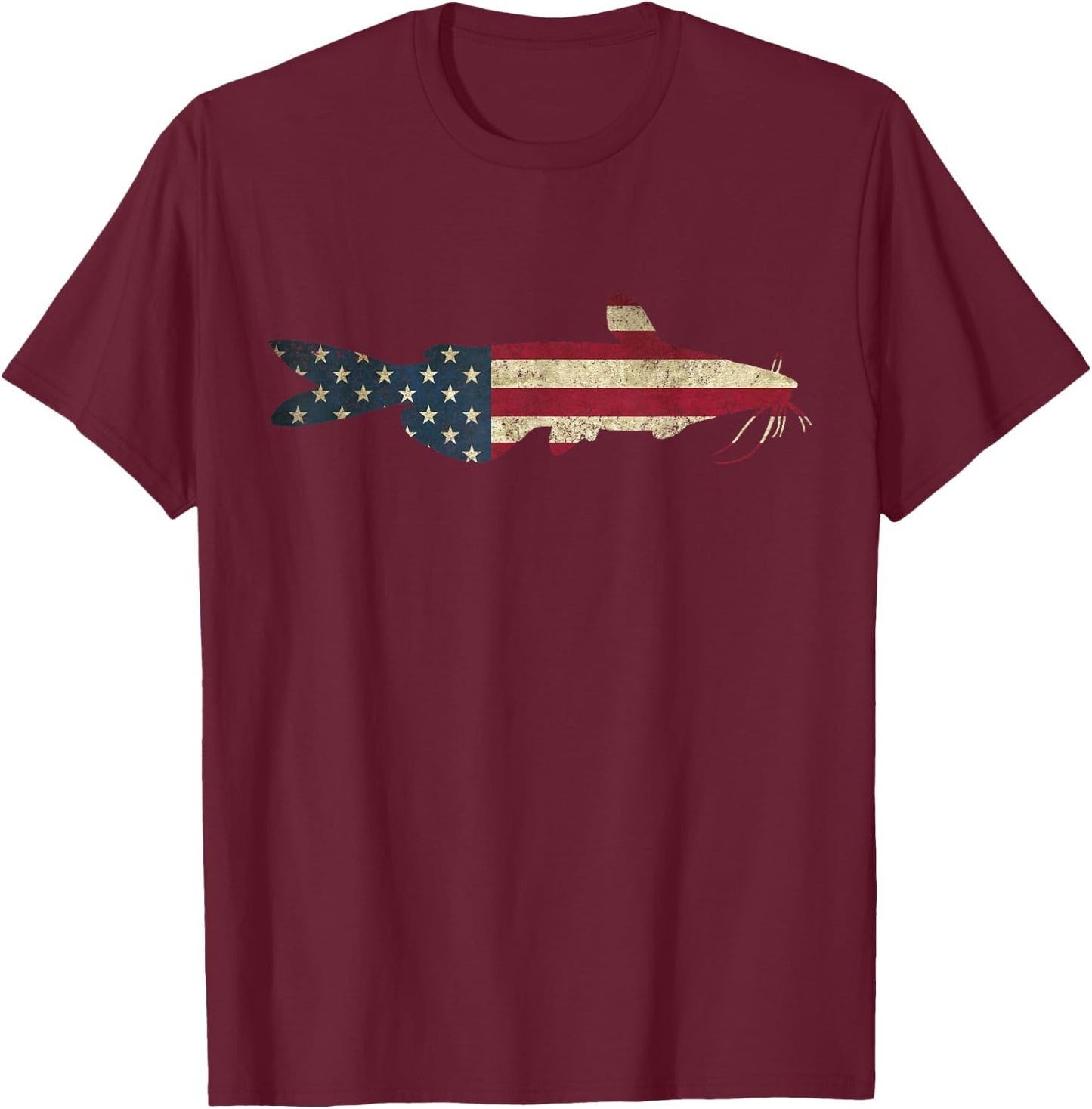 Catfish American Flag Catfish Patriotic Fisherman T-Shirt - T-Shirt | Maroon