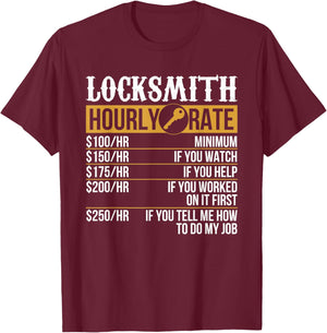 Professional Locksmith Hourly Rate Funny Picker Locksmithing T-Shirt - T-Shirt | Maroon