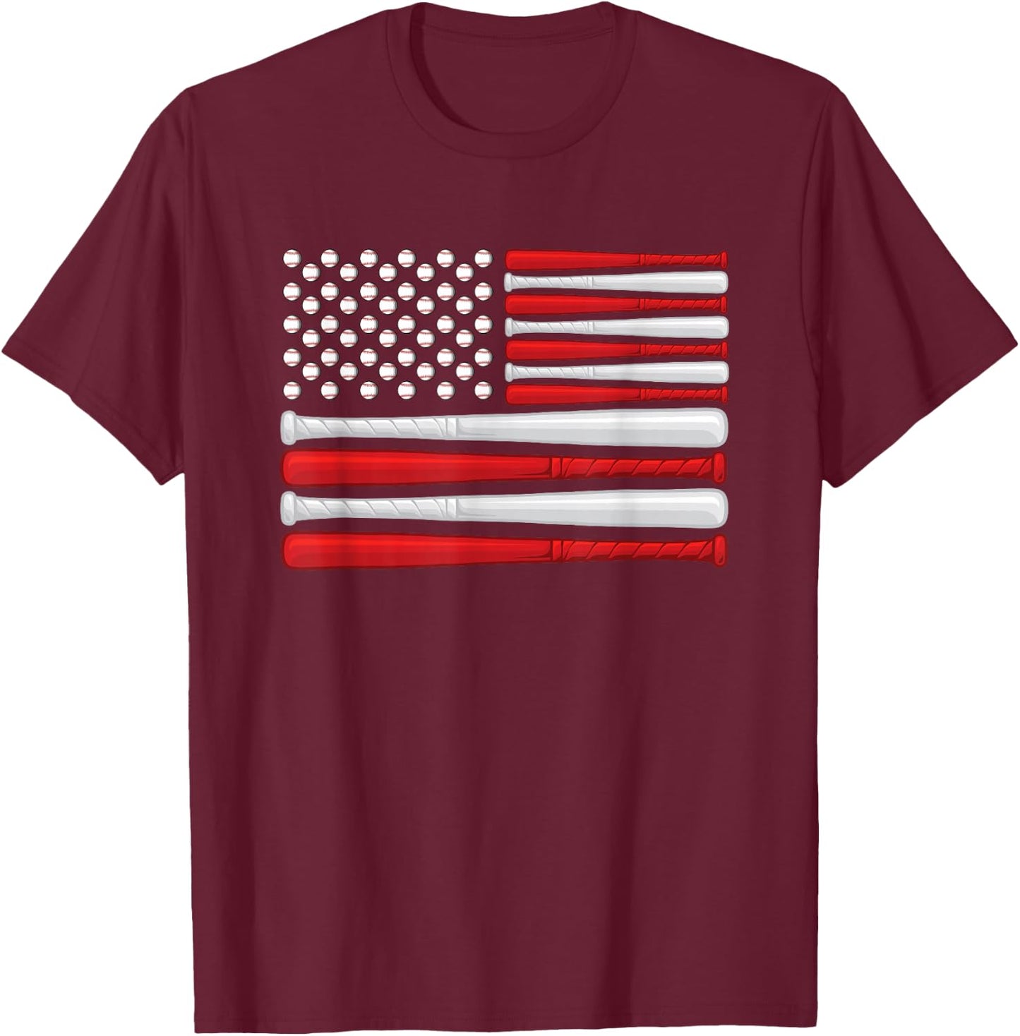 Classic American Baseball Flag - Vintage Baseball Flag T-Shirt - T-Shirt | Maroon