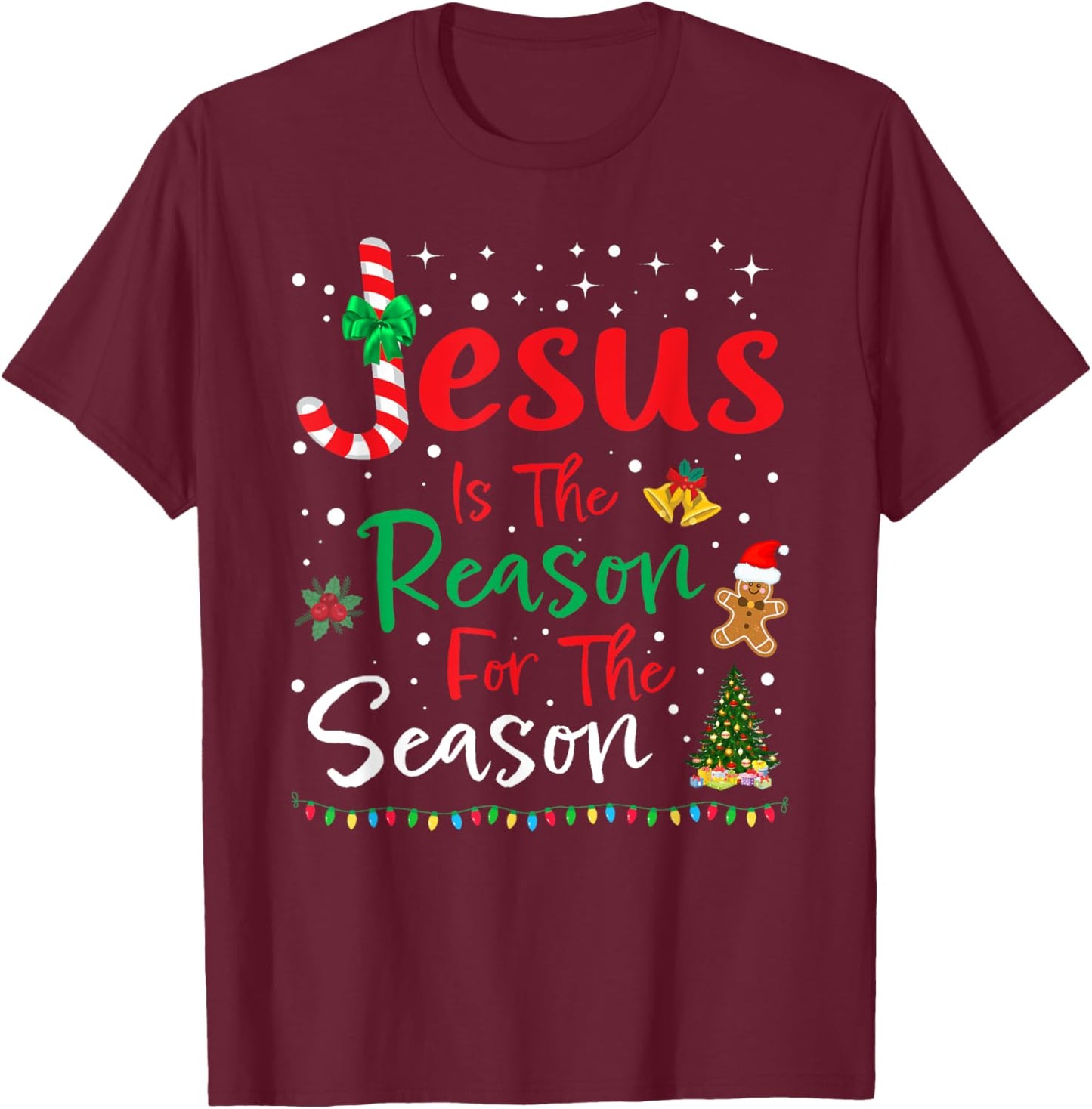 Jesus Is The Reason for The Season Christmas Family Pajamas T-Shirt - T-Shirt | Maroon