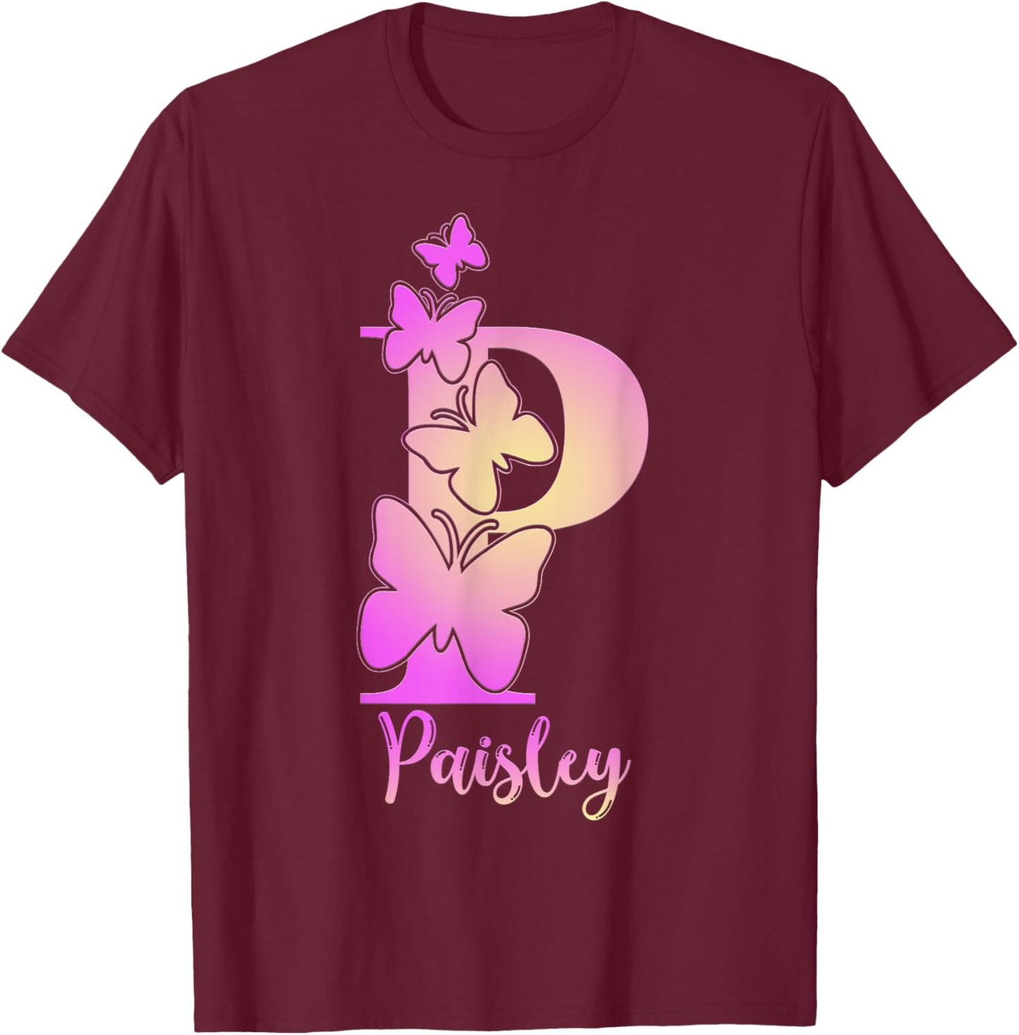 Paisley, cute personalized butterfly custom kids girls name T-Shirt - T-Shirt | Maroon