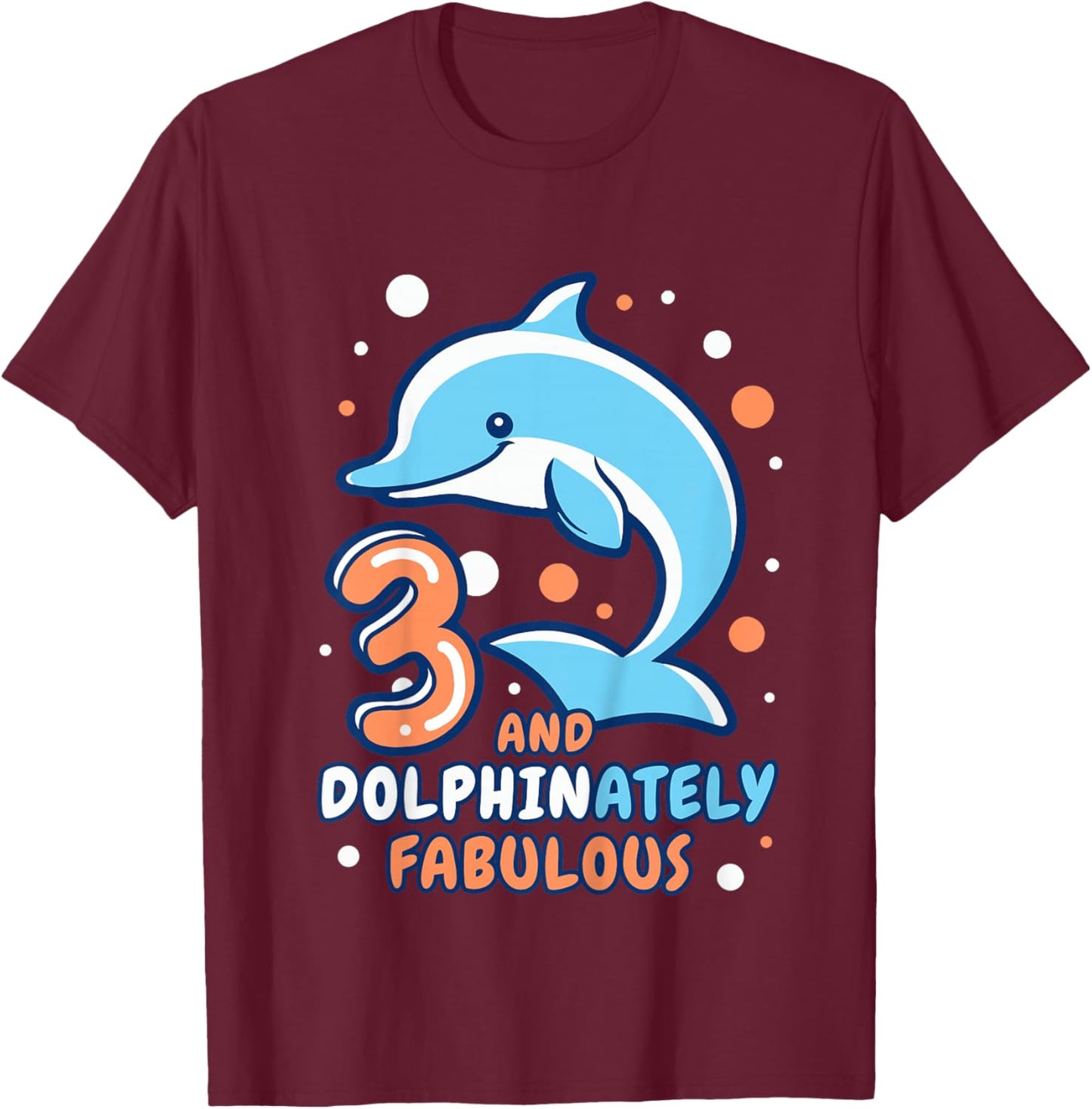 Kids Dolphin 3rd Birthday Outfit Dolphin Birthday Party Age 3 T-Shirt - T-Shirt | Maroon
