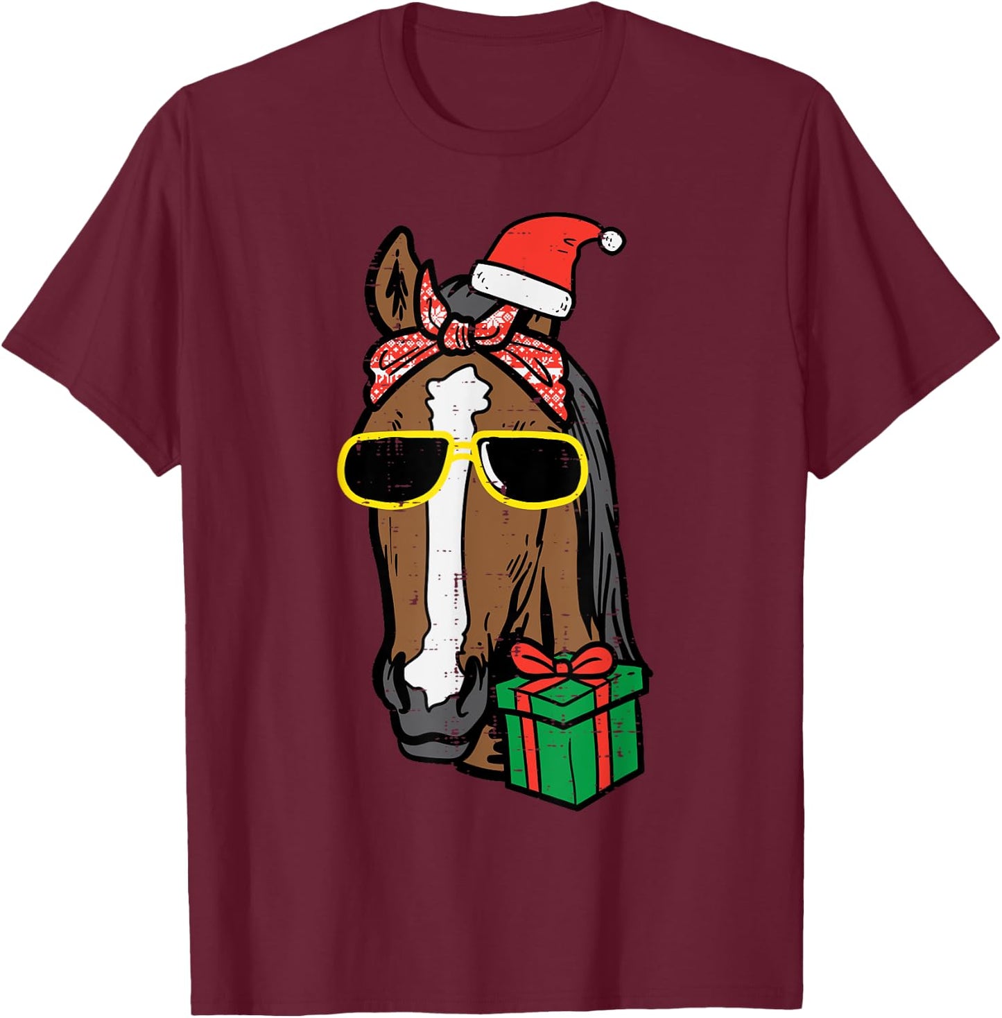 Christmas Horse Back Riding Santa Xmas Women Girls Kids T-Shirt - T-Shirt | Maroon