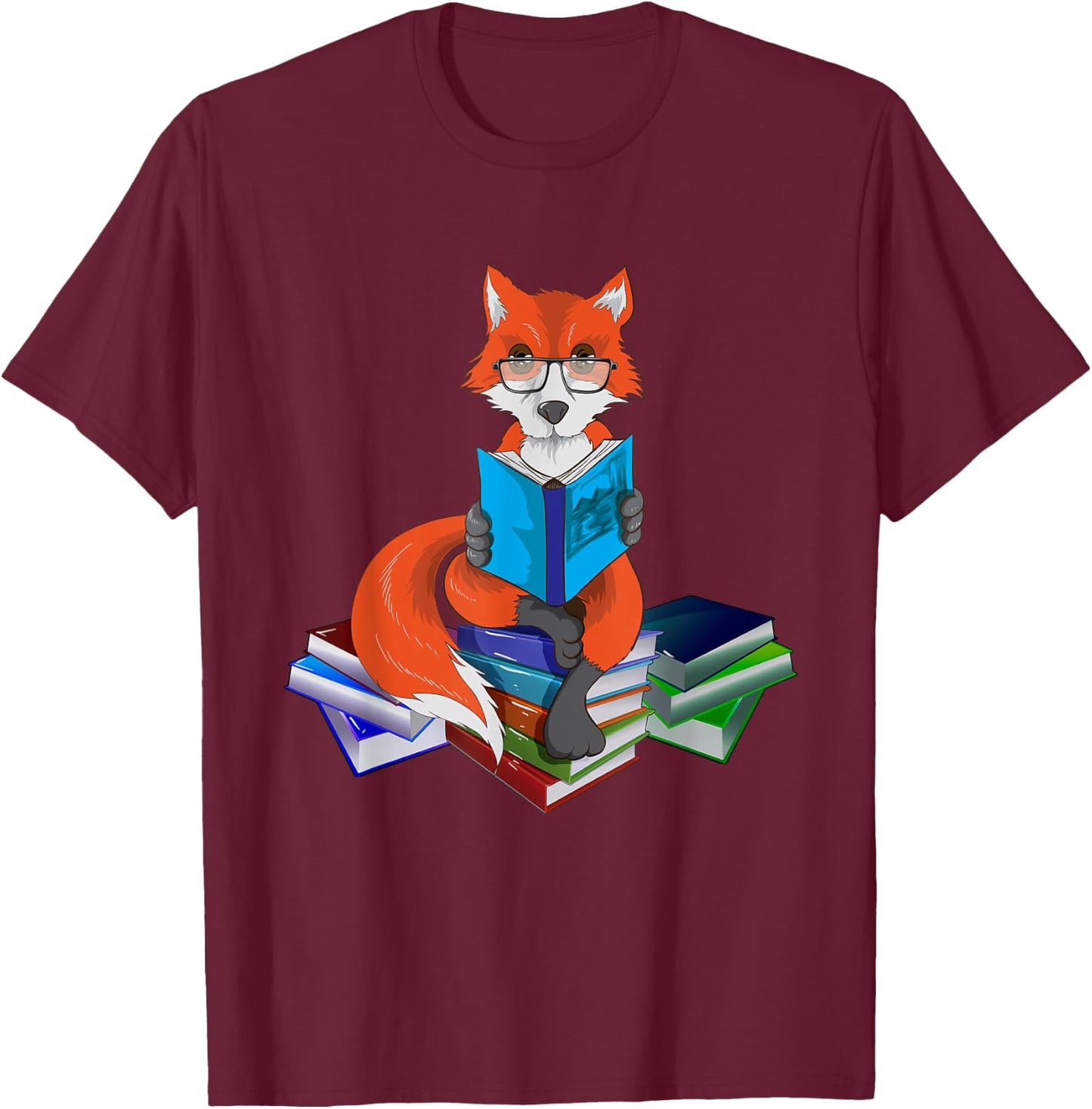 Fox nerd reading books bookworm library book T-Shirt - T-Shirt | Maroon