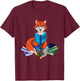 Fox nerd reading books bookworm library book T-Shirt - T-Shirt | Maroon