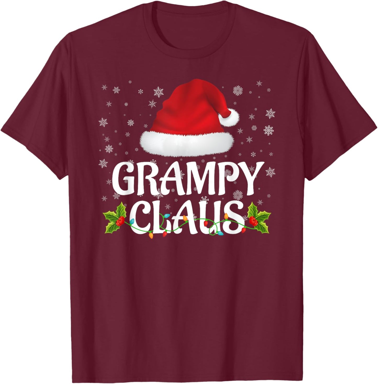 Grampy Claus Christmas Lights Santa Pajama Family Matching T-Shirt - T-Shirt | Maroon