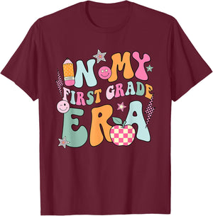 In My First Grade Era Back To School Retro Groovy 1st Grade T-Shirt - T-Shirt | Maroon