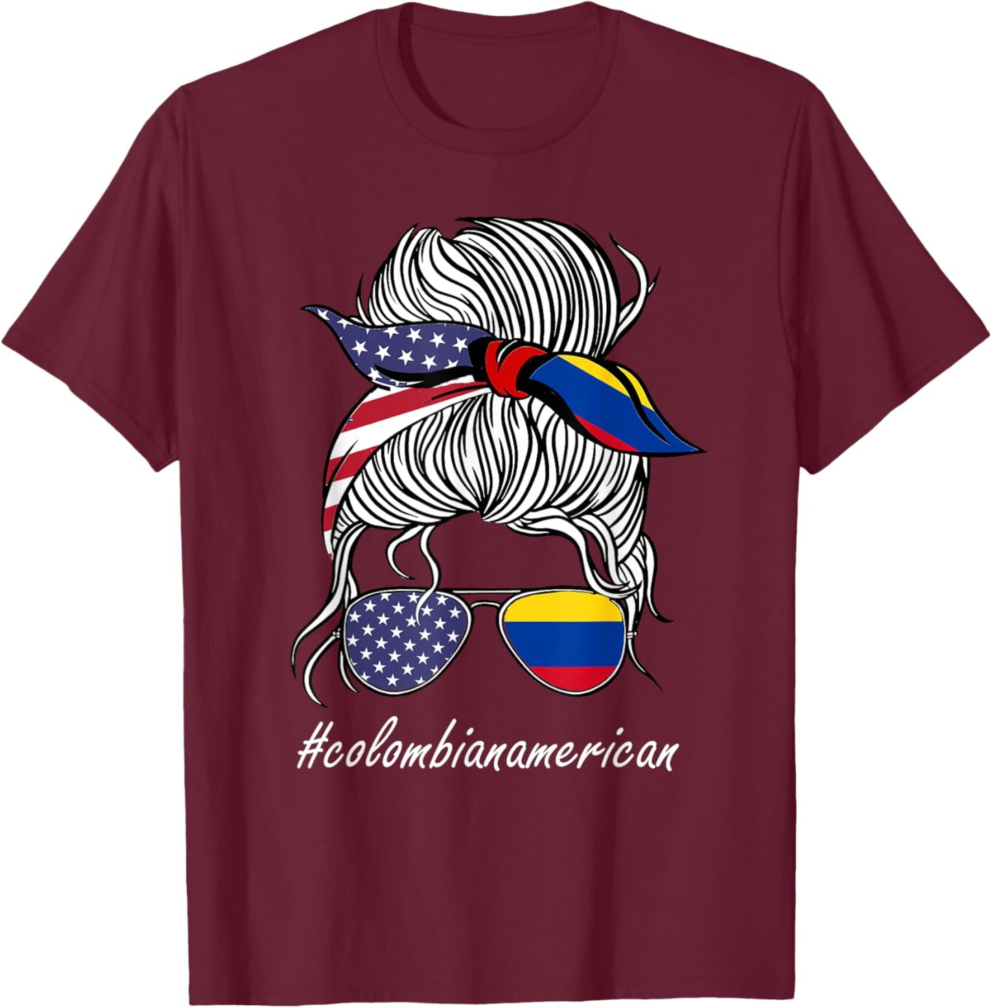 Colombia Women Heritage American Grown Girl Colombia Flag T-Shirt - T-Shirt | Maroon