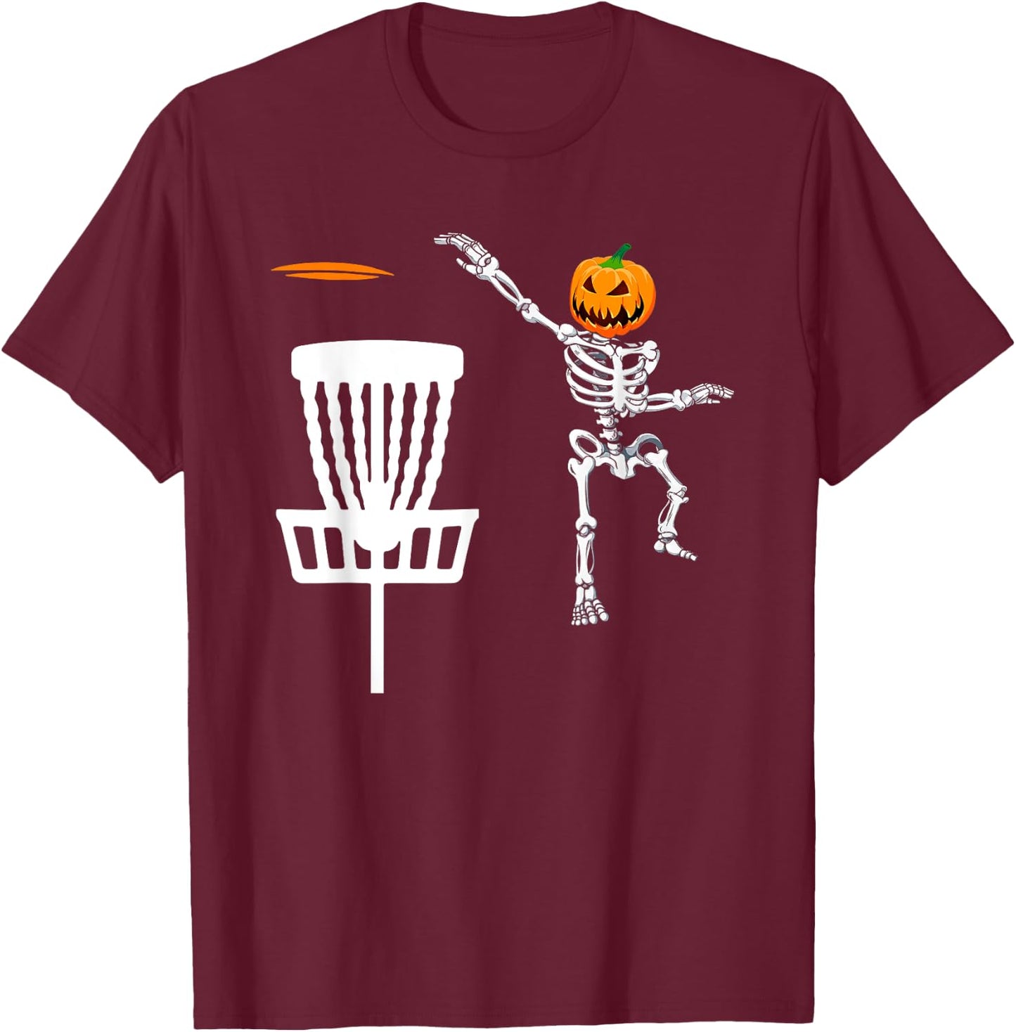 Skeleton Disc Golf Halloween Pumpkin T-Shirt - T-Shirt | Maroon