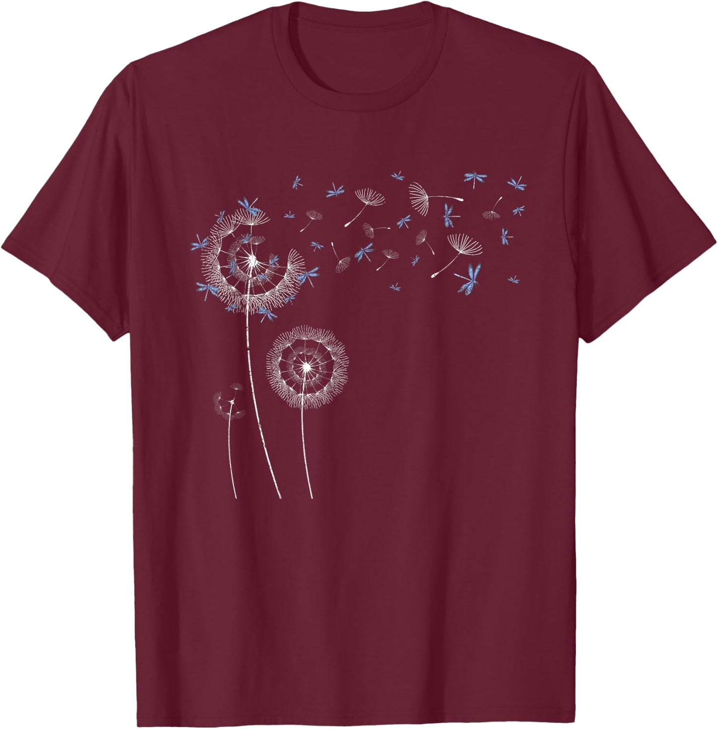 Puff Ball Dandelion Insect Beautiful Dragonfly T-Shirt - T-Shirt | Maroon