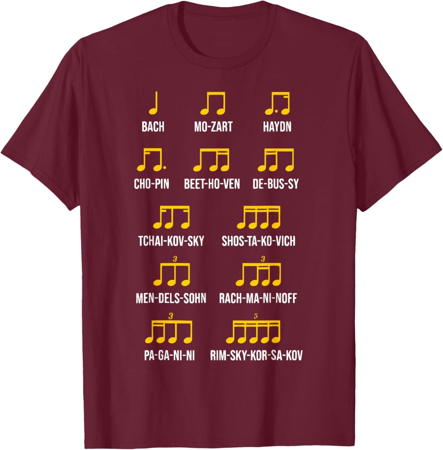 Composer Rhythm Music - Bach Mozart Beethoven Chopin T-Shirt - T-Shirt | Maroon