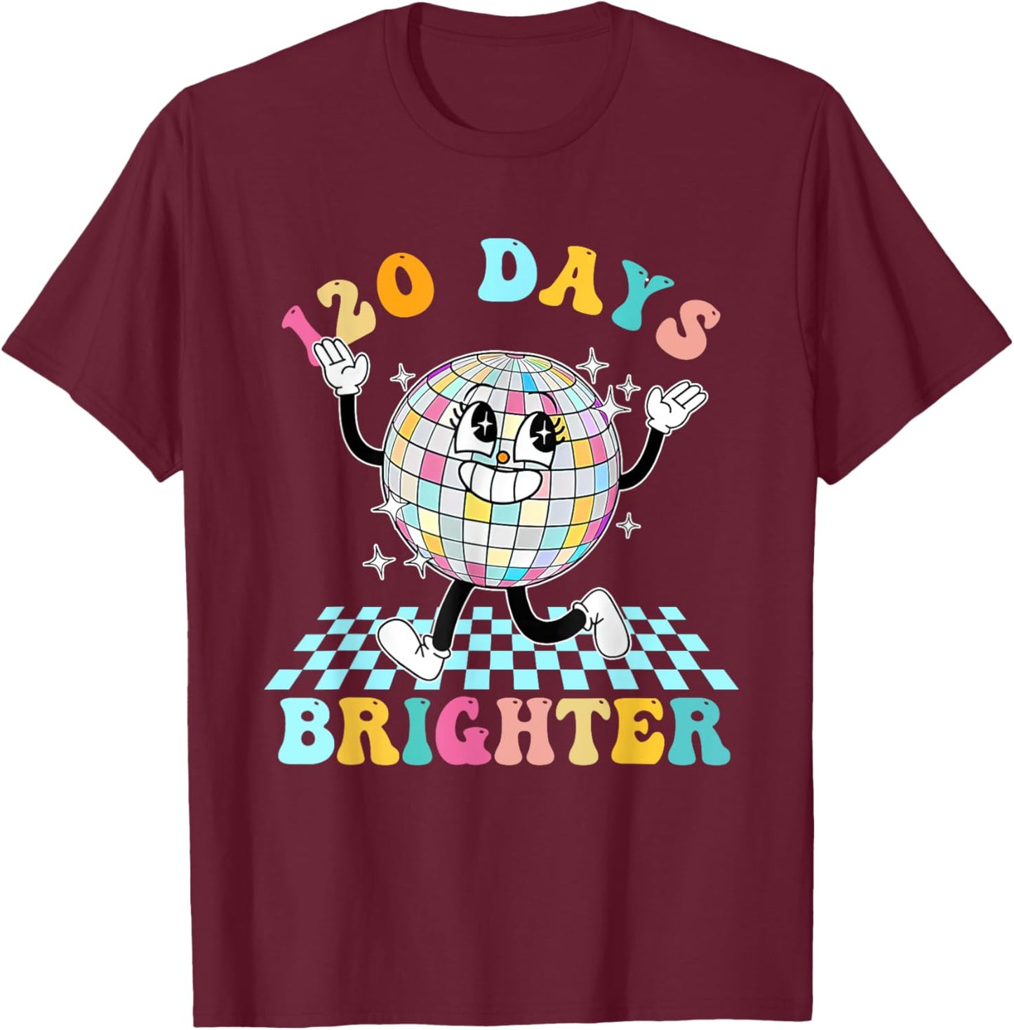120 Days Brighter Happy 120th Day Of School Groovy Boy Girl T-Shirt - T-Shirt | Maroon