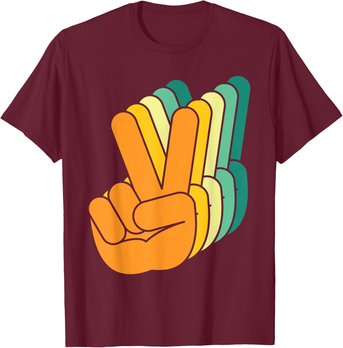 Retro Peace Sign V Fingers Vintage 60s 70s 80s Cool Graphic T-Shirt - T-Shirt | Maroon