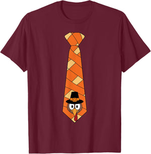 Funny Turkey Tie Thanksgiving Costume Pilgrim Hat T-Shirt - T-Shirt | Maroon