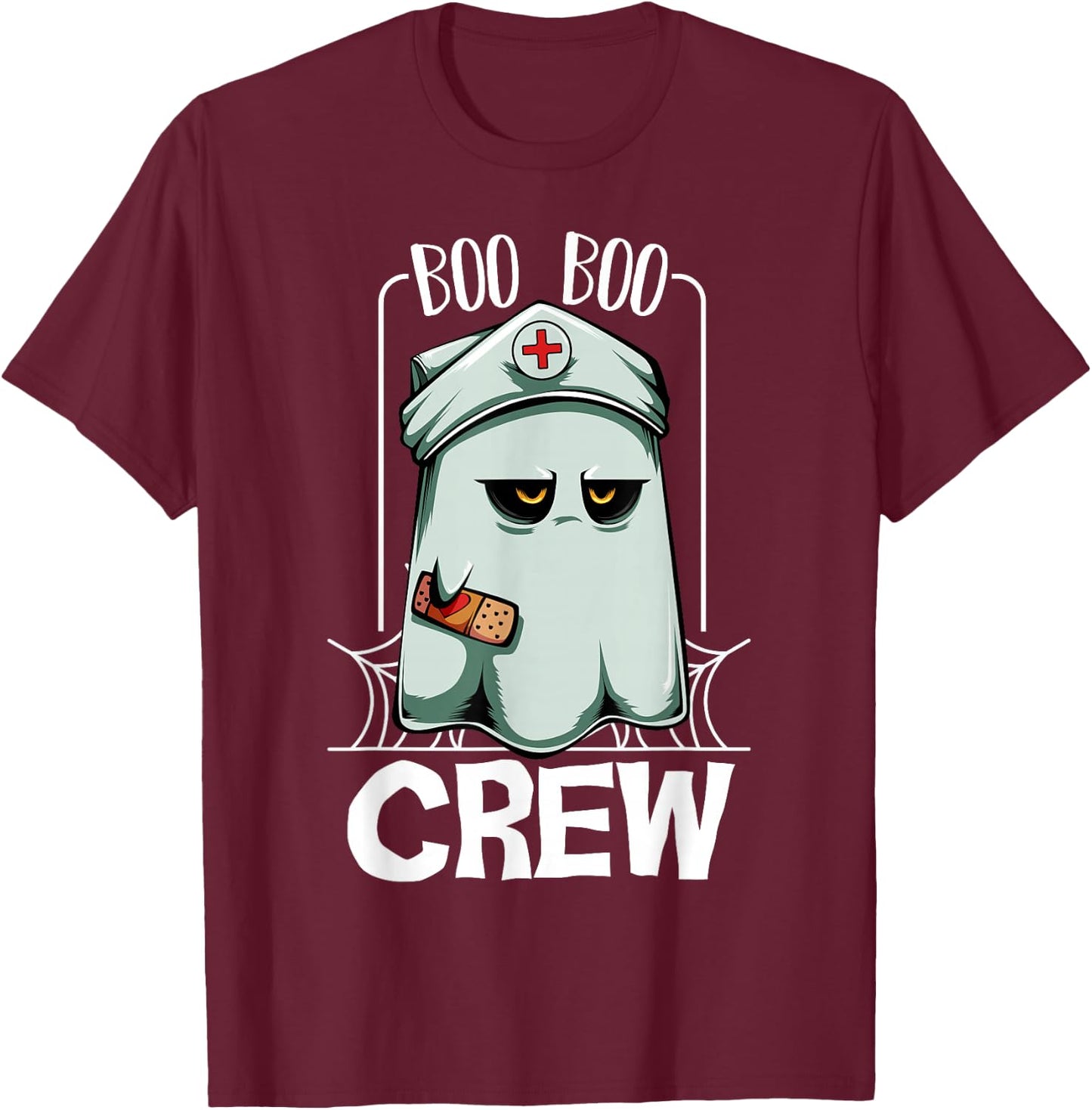 Boo Boo Crew Ghost Nurse Hospital Halloween T-Shirt - T-Shirt | Maroon
