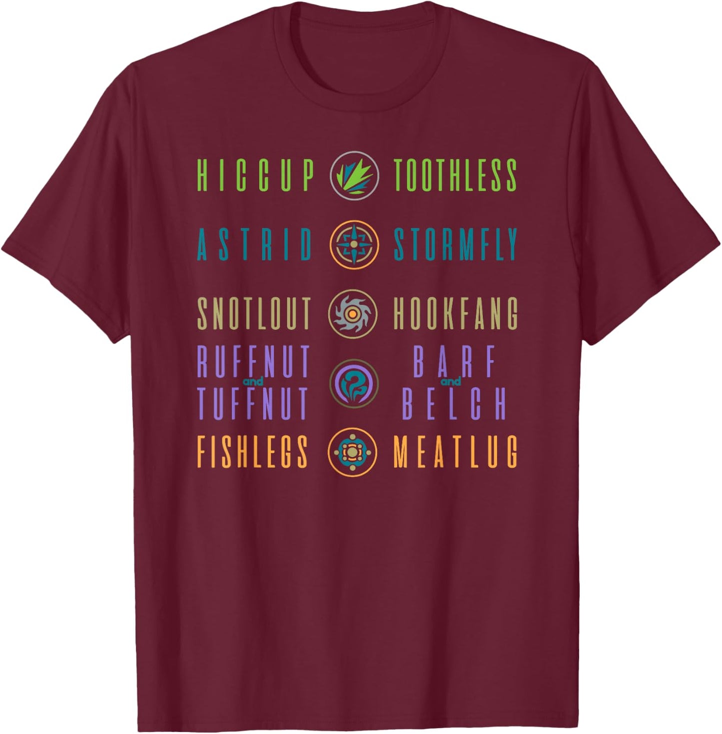 How to Train Your Dragon Shirt with 3 Dragon Names T-Shirt - T-Shirt | Maroon