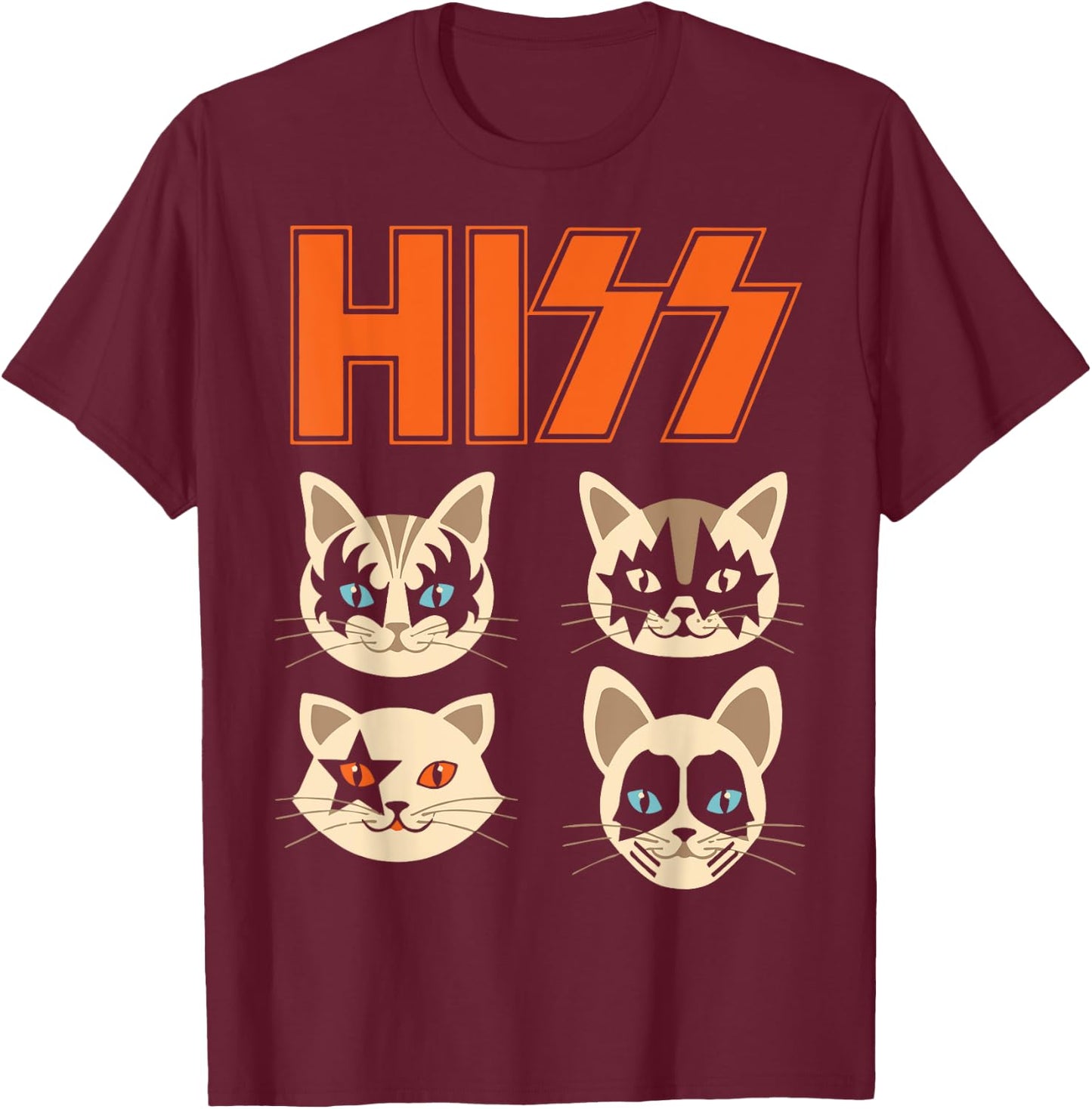 Hiss Funny Cats Kittens Rock Rockin T-Shirt - T-Shirt | Maroon