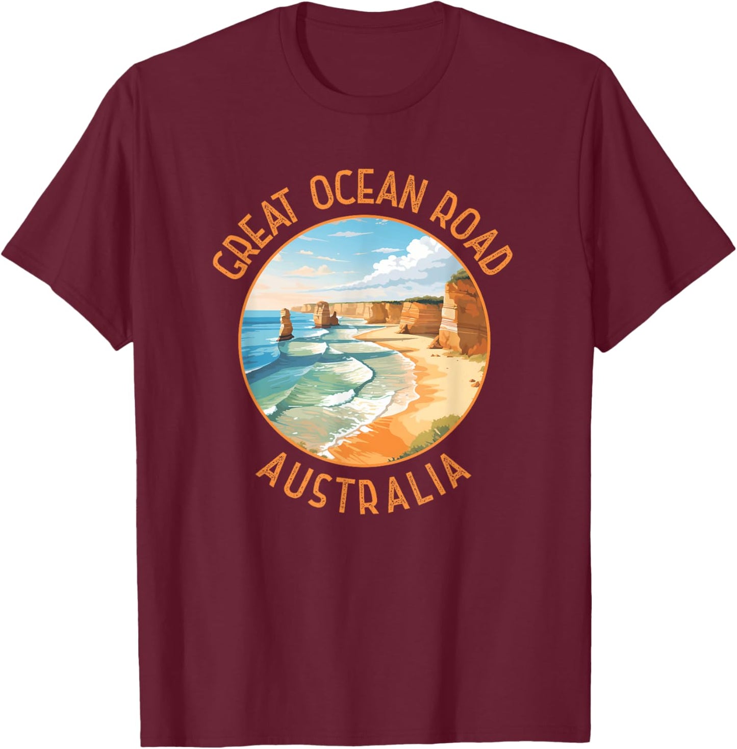 Great Ocean Road Australia Distressed Circle T-Shirt - T-Shirt | Maroon