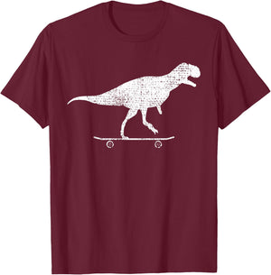 Skateboard Dino Gift Vintage T-Shirt - T-Shirt | Maroon