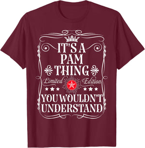 Funny Vintage Pam Name And Gifts -Adult Pam Name Black Small Short Sleeve T-Shirt - T-Shirt | Maroon