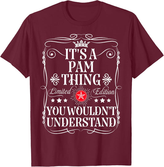 Funny Vintage Pam Name And Gifts -Adult Pam Name Black Small Short Sleeve T-Shirt - T-Shirt | Maroon