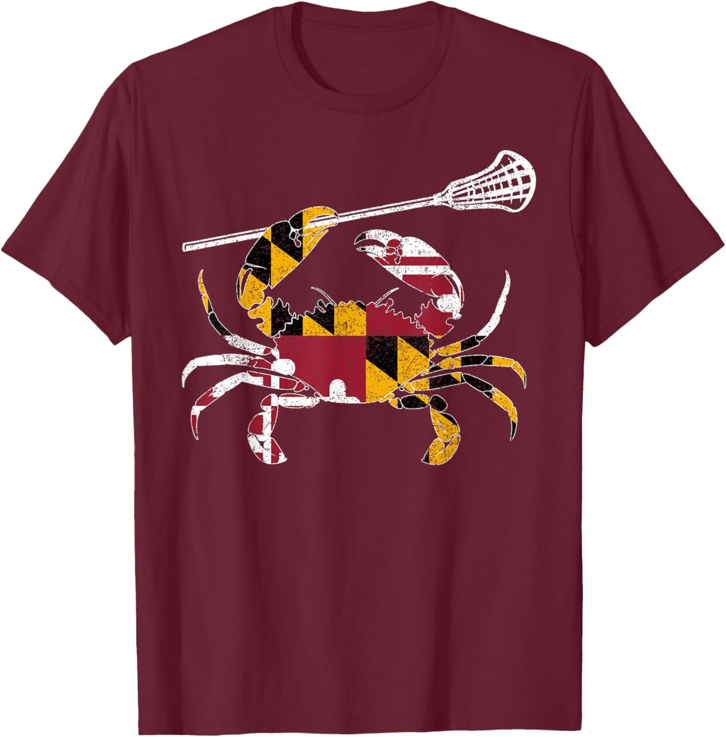 Maryland Blue Crab Lacrosse Lover Flag of Maryland T-Shirt - T-Shirt | Maroon