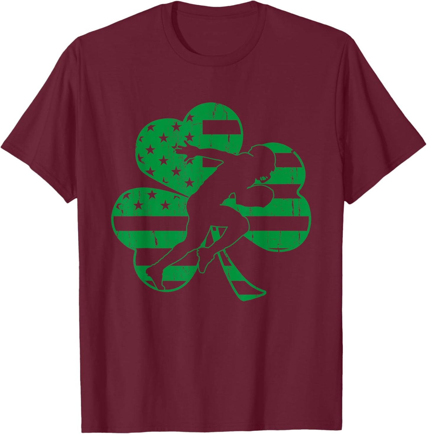 Football St.Patrick's Day Gift Shamrock USA Flag T-Shirt - T-Shirt | Maroon