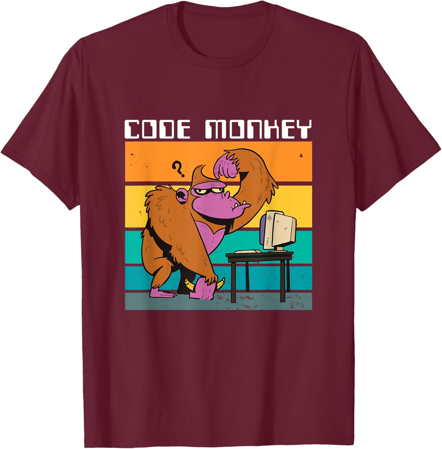 Code Monkey Gorilla Retro Coding Coder PC Nerd Geek Web Gift T-Shirt - T-Shirt | Maroon