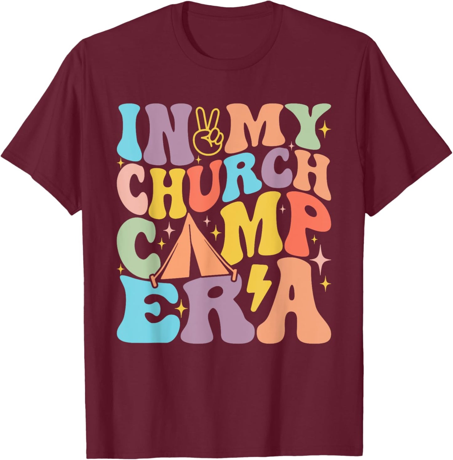In My Groovy Church Camp Era Summer Vacation Camping Squad T-Shirt - T-Shirt | Maroon