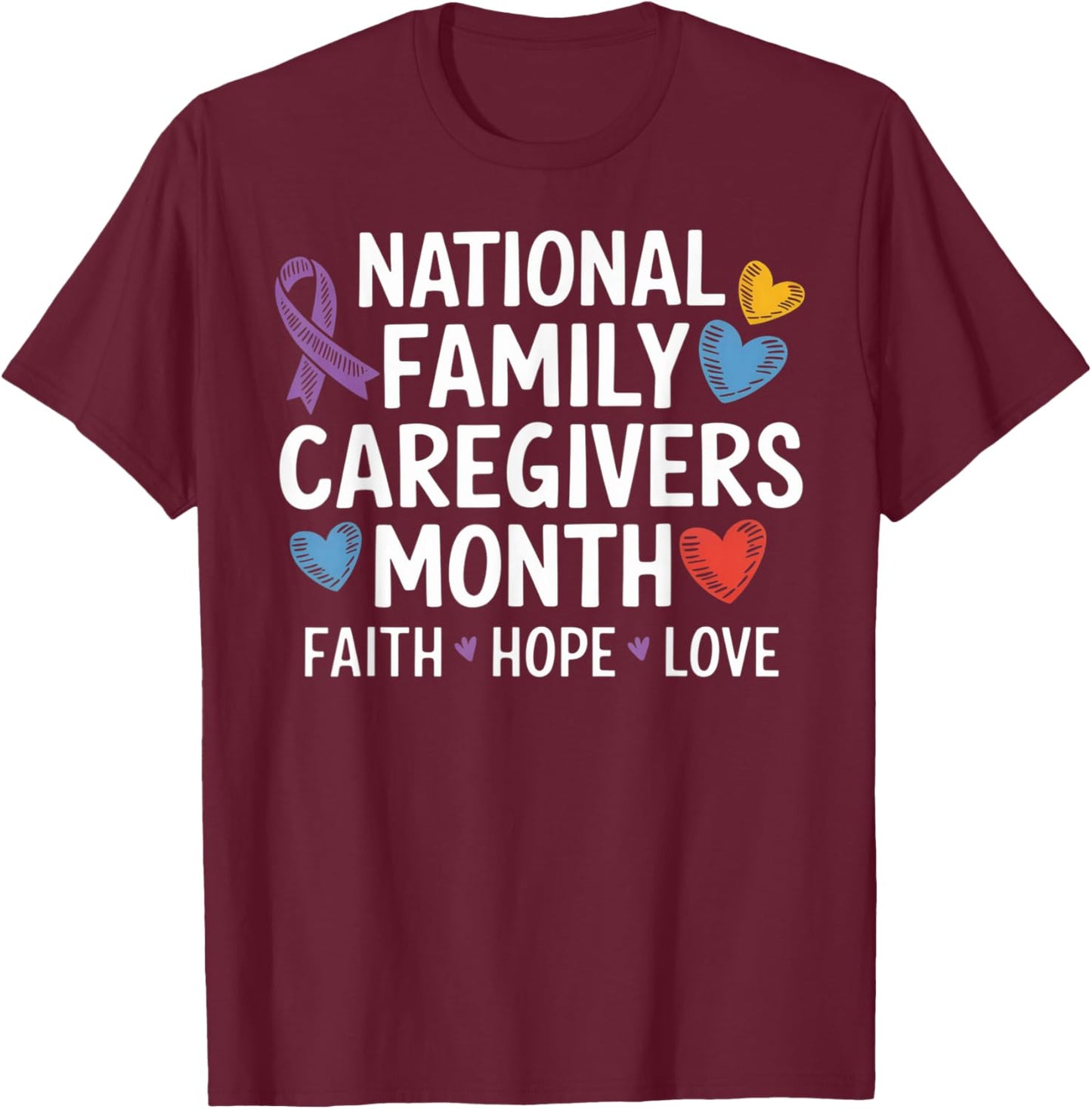 Purple Ribbon Shirt - National Family Caregivers Month T-Shirt - T-Shirt | Maroon