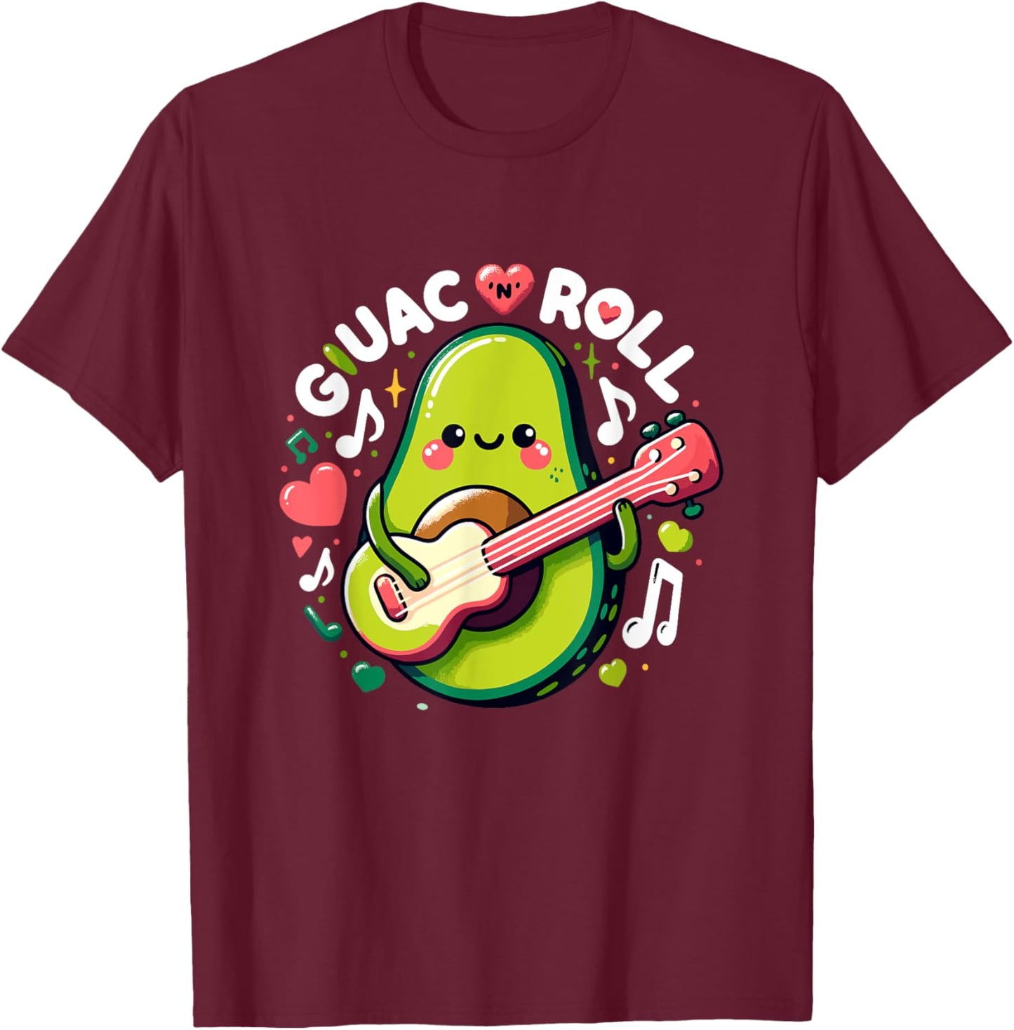 Guac N Roll - Funny Avocado Guitarist for Music and Guac T-Shirt - T-Shirt | Maroon