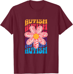 Autism Awareness Flower Acceptance Inclusion Love Support T-Shirt - T-Shirt | Maroon