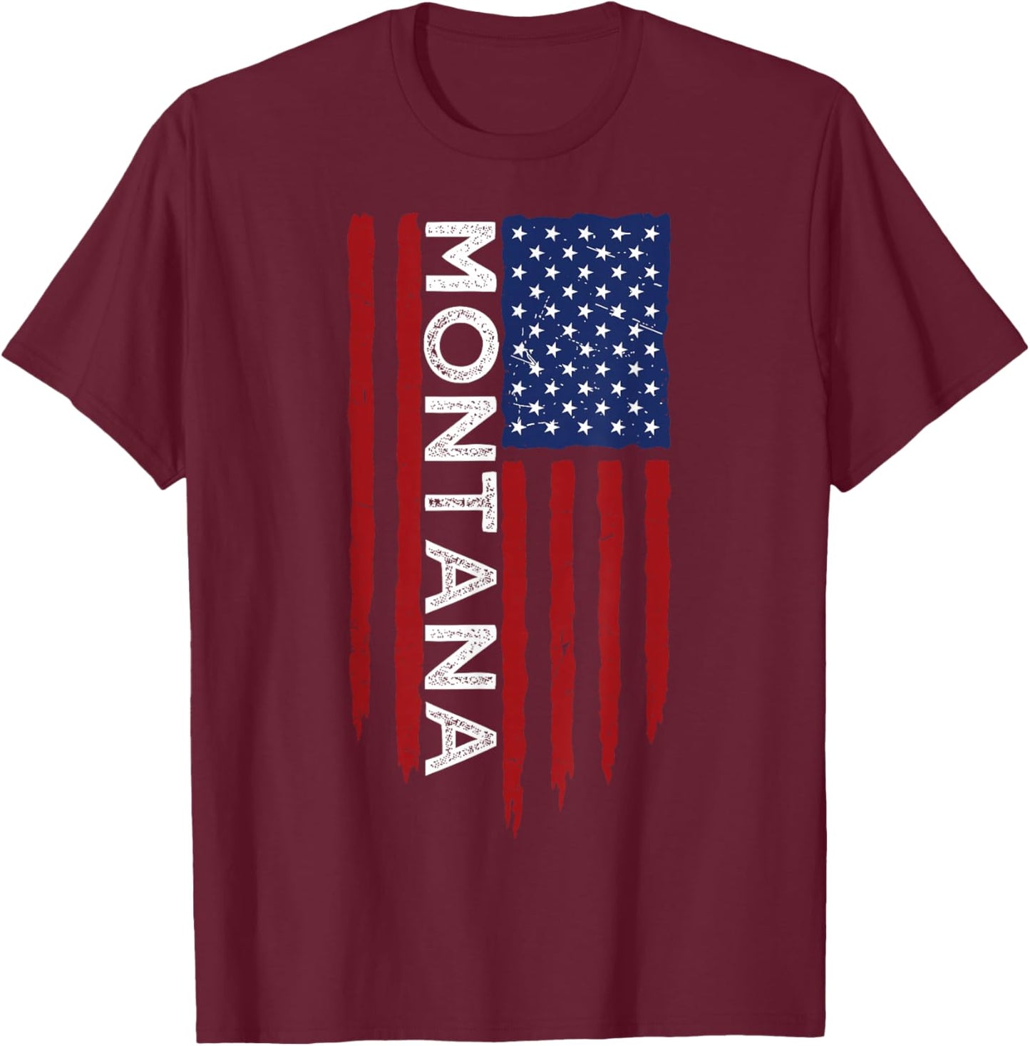 Montana Home State MT American Flag Retro Design T-Shirt - T-Shirt | Maroon