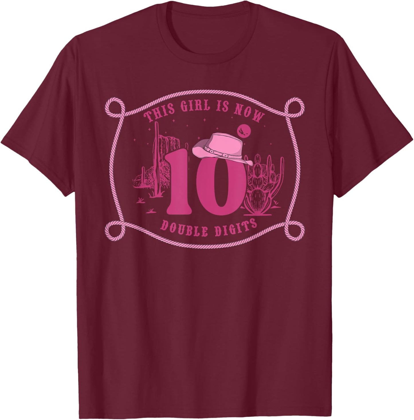 Howdy Cowboy Hat 10th Birthday Double Digits 10 Yrs Old T-Shirt - T-Shirt | Maroon