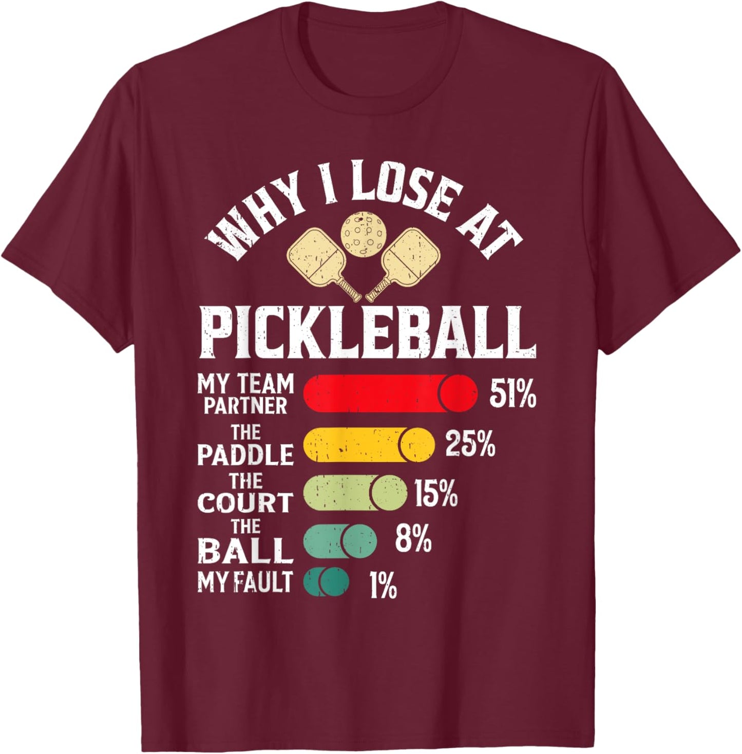 Why I Lose at Pickleball Funny Design for Pickleball Players T-Shirt - T-Shirt | Maroon