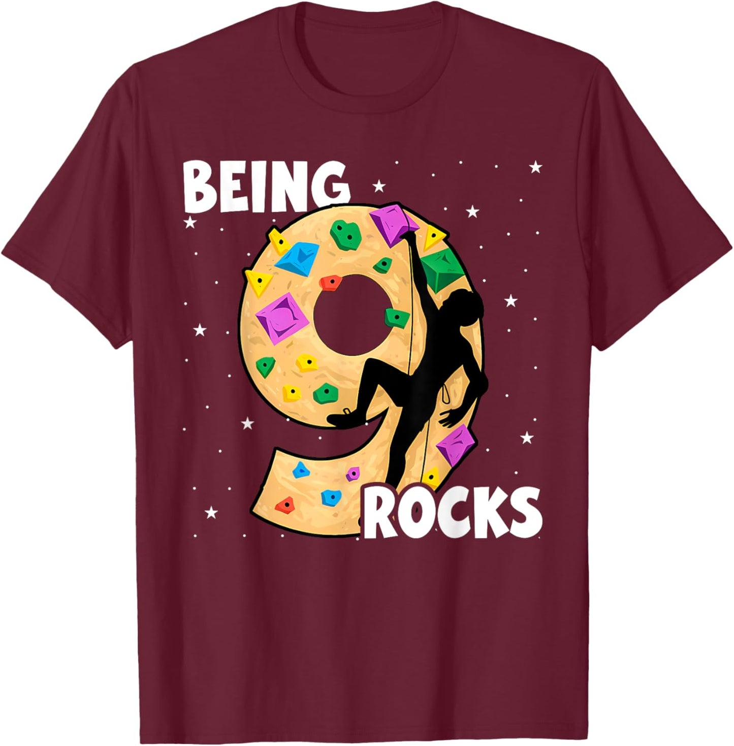 9 Year Old Rock Climbing 9th Birthday Adventures Climber T-Shirt - T-Shirt | Maroon