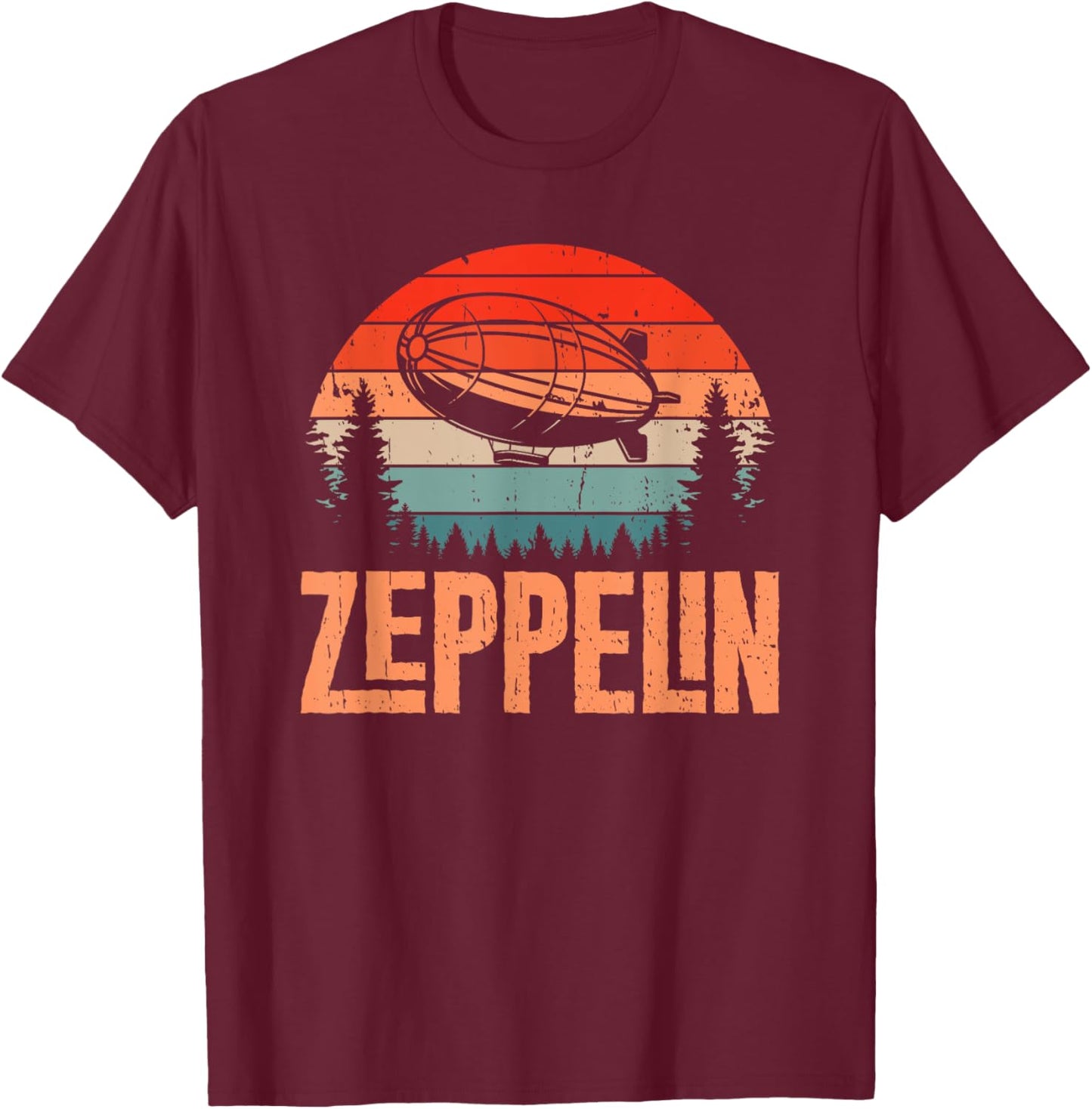 Zeppelin Retro Vintage Sunset 70s 80s Dirigible Airship T-Shirt - T-Shirt | Maroon
