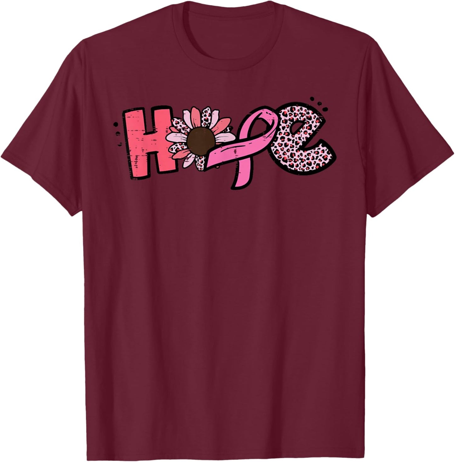 Breast Cancer Hope Ribbon Sunflower Awareness Women Kids Men T-Shirt - T-Shirt | Maroon