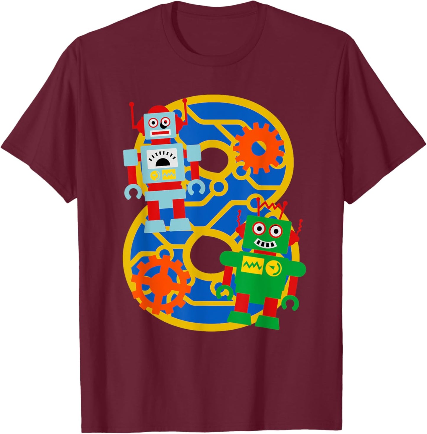 8th Birthday Kids 8 Year Old Little Robot Robotics Engineer T-Shirt - T-Shirt | Maroon