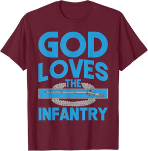 US Army 11B God Loves the Infantry Combat Infantry Badge CIB T-Shirt - T-Shirt | Maroon