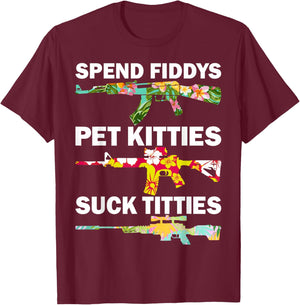 Spend Fiddies Pet Kitties Tropical Gun Lover Beach Hawaiian Women T-Shirt - T-Shirt | Maroon