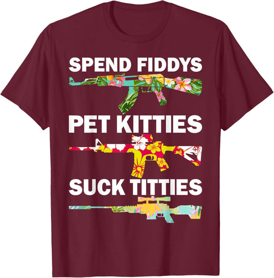 Spend Fiddies Pet Kitties Tropical Gun Lover Beach Hawaiian Women T-Shirt - T-Shirt | Maroon